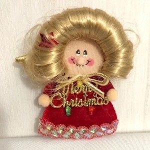 Light Up Merry Christmas Doll Brooch